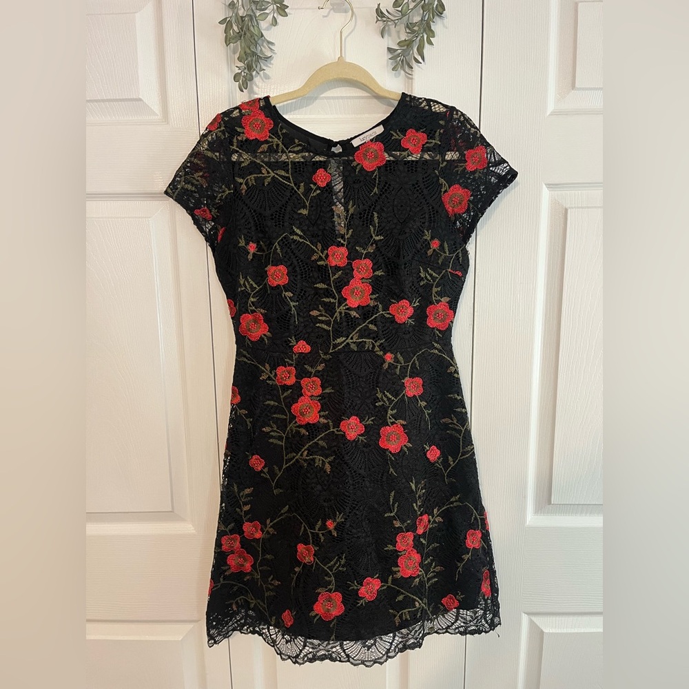 LucyParis Black Lace with red floral dress